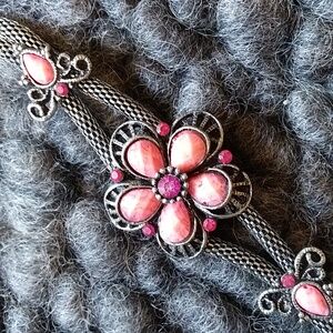 Bracelet with Flower Design Pink Stones and Silver